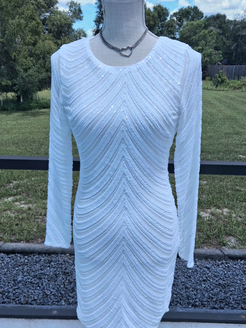 Gianni Bini White Sequin Long-Sleeve Sheath Dress Size Small NWT